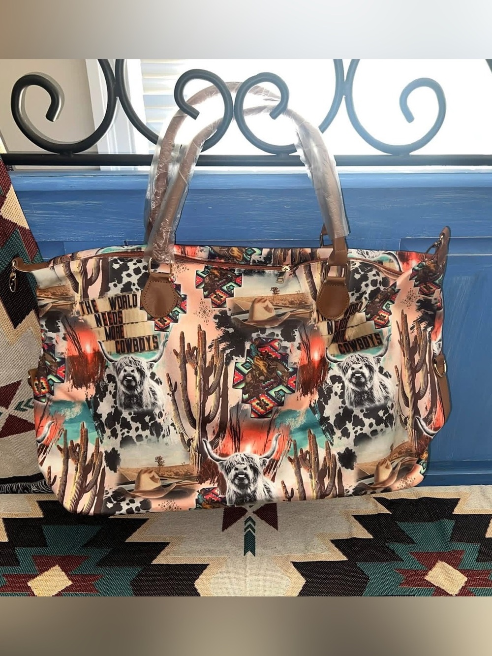 Western Print Tote Bag in Multi-Color